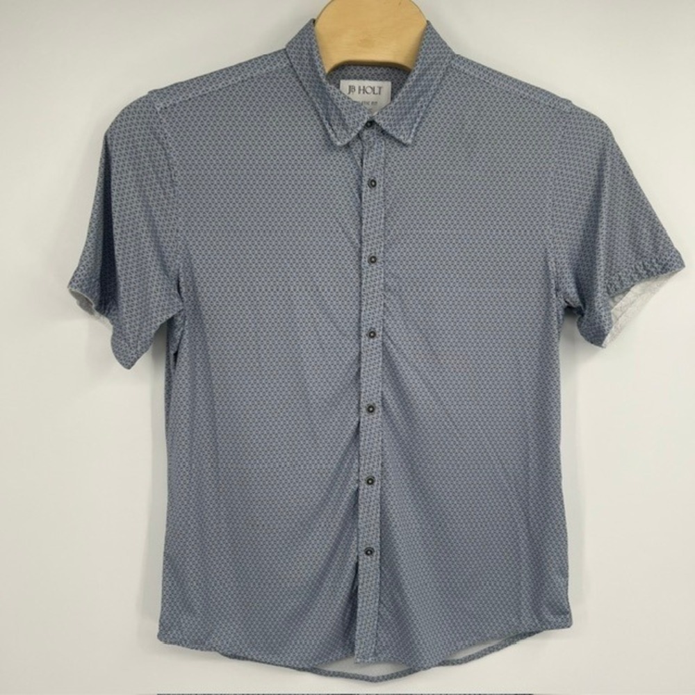 JB Holt Men's‎ Large Athletic Fit Blue Geometric Short Sleeve Button Down Shirt